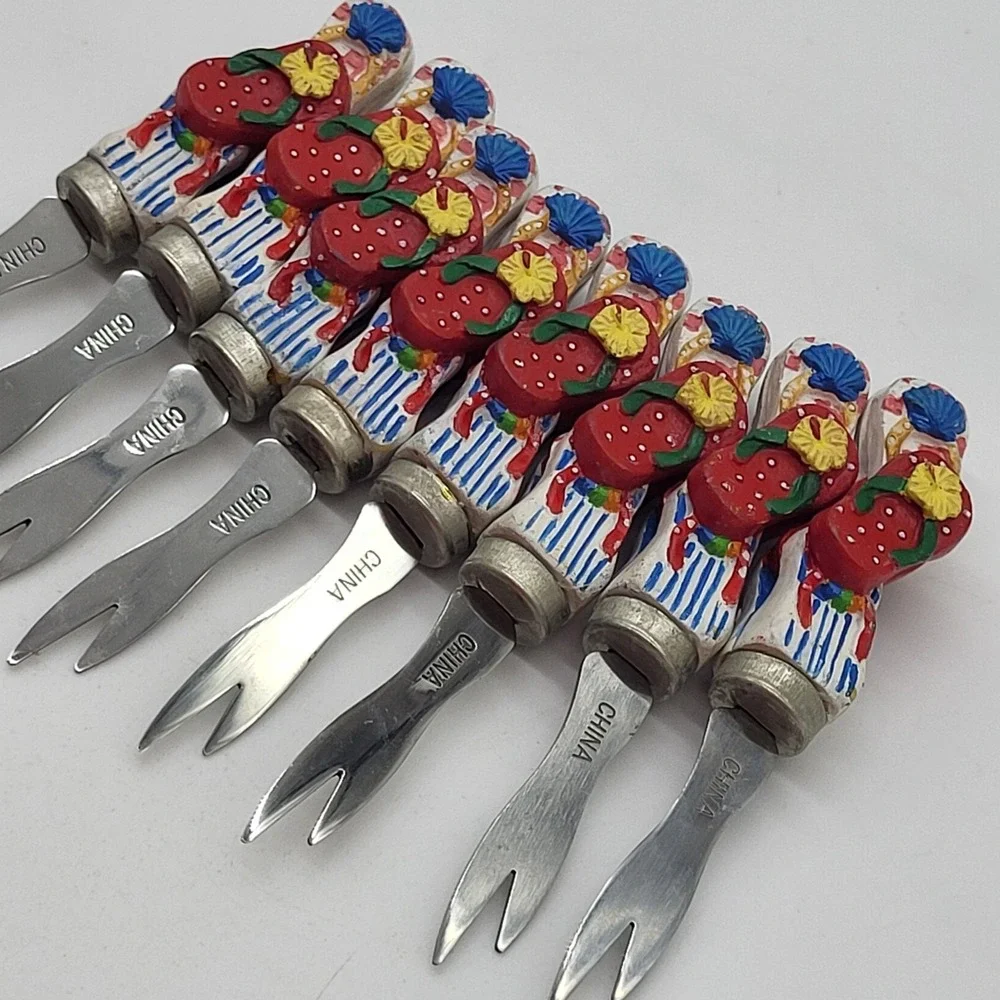Appetizer Forks Novelty Flip Flop Seashell Summer Colorful Cocktail Set Of 8